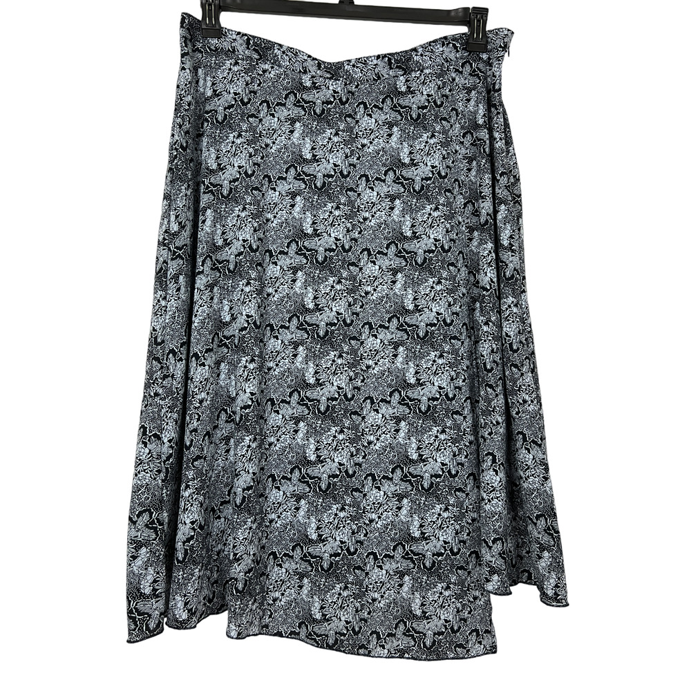 Sag Harbor Black White Floral Skirt Size 18 Asymmetric Hem Faux Wrap Side Zip